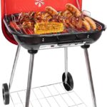 22inch Portable Charcoal Grill, Red Charcoal Grill with portable wheel and handle, suitable for cooking, camping and picnic(red)