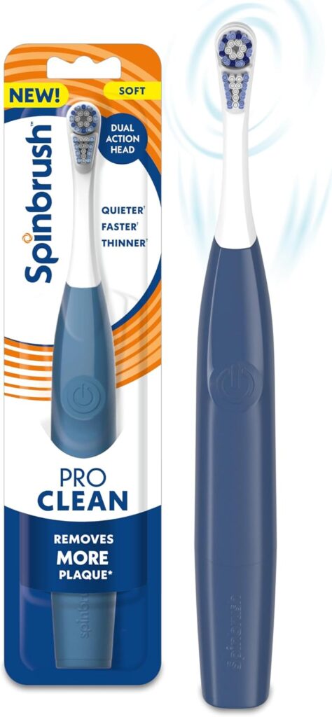 Spinbrush New PRO Clean Battery Powered Electric Toothbrush for Adults, Soft Bristles, Blue, 1 Count