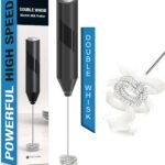 Double Whisk Milk Frother, Handheld Electric Blender stick, Drink Mixer with Food Grade Stainless Steel Stirrer, Battery Operated Foam Maker for Coffee, Cappuccino, Frappe, Matcha, Hot Chocolate Latte