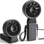 JISULIFE Handheld Fan Life7 – Ultimate Flexibility: High-Power Motor, LED Display, 19.5 Hrs Cooling, 5000mAh Rechargeable, 5-Speed, Foldable Design, 3-IN-1 Portable Fan for Travel Cruise Beach(Black)