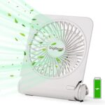 Ultra Quiet Desk Fan 3000mAh Battery Operate 225° Rotated with Hook 5in Summer Gift