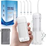 Mini Cordless Water Flosser for Travel, Portable Electric Dental Oral Irrigator for Smile Teeth Braces with 5 Cleaning Modes Rechargeable, Includes 4 Jet Tips & Storage Bag