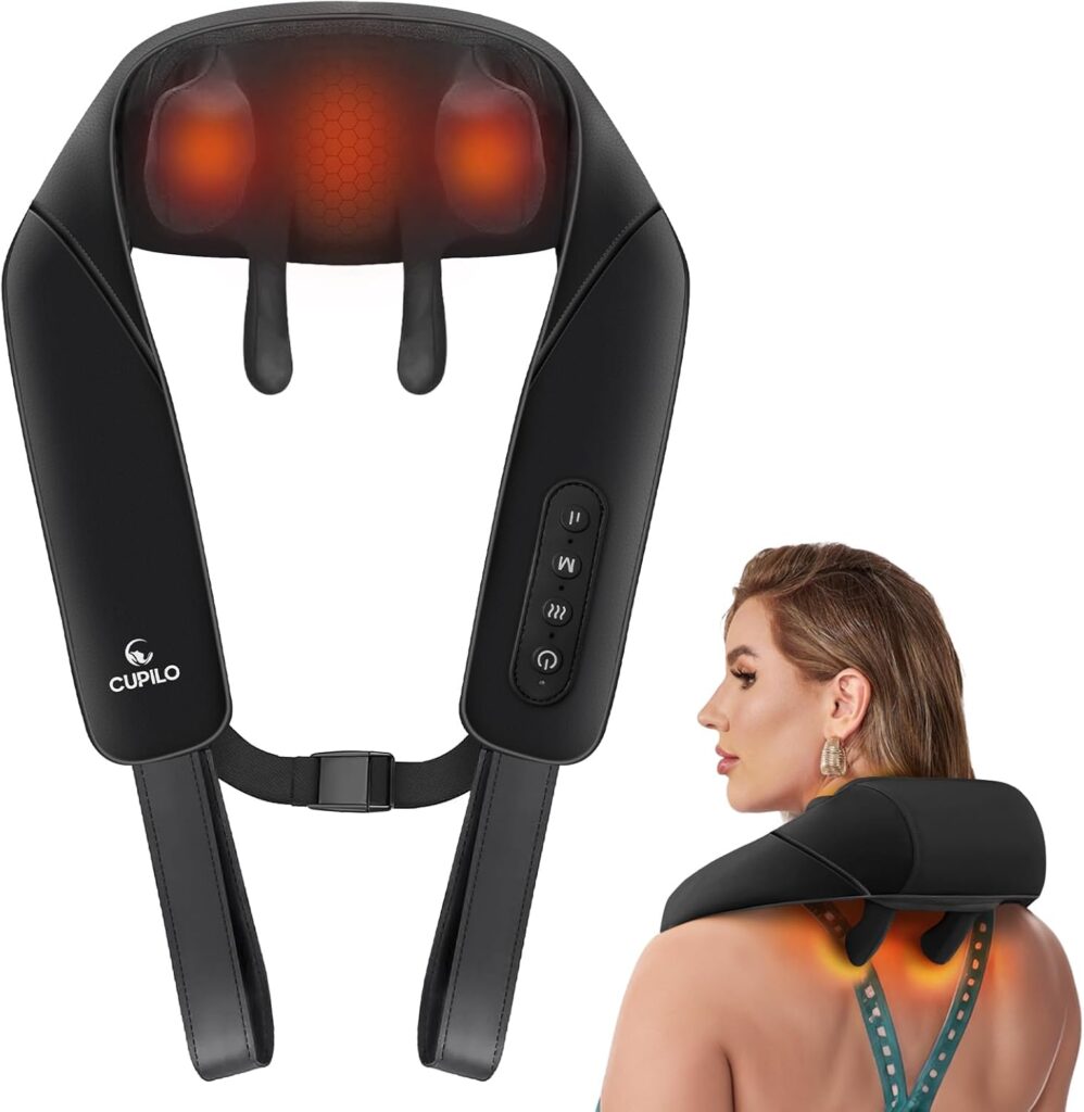 Shiatsu Neck Massager with Heat – Ideal Gifts for Her,Him,4D Cordless Deep Tissue Kneading Massage for Pain Relief,Rechargeable Massage for Neck,Shoulder,Traps and Back