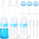 ASEVAT Pet Feeding Bottle, Anti-Choking Puppy Feeder Design,with 3pcs Replaceable and Reusable Silicone Nipples for Feeding Puppies, Kittens, Small Animals (Blue, 2 oz)