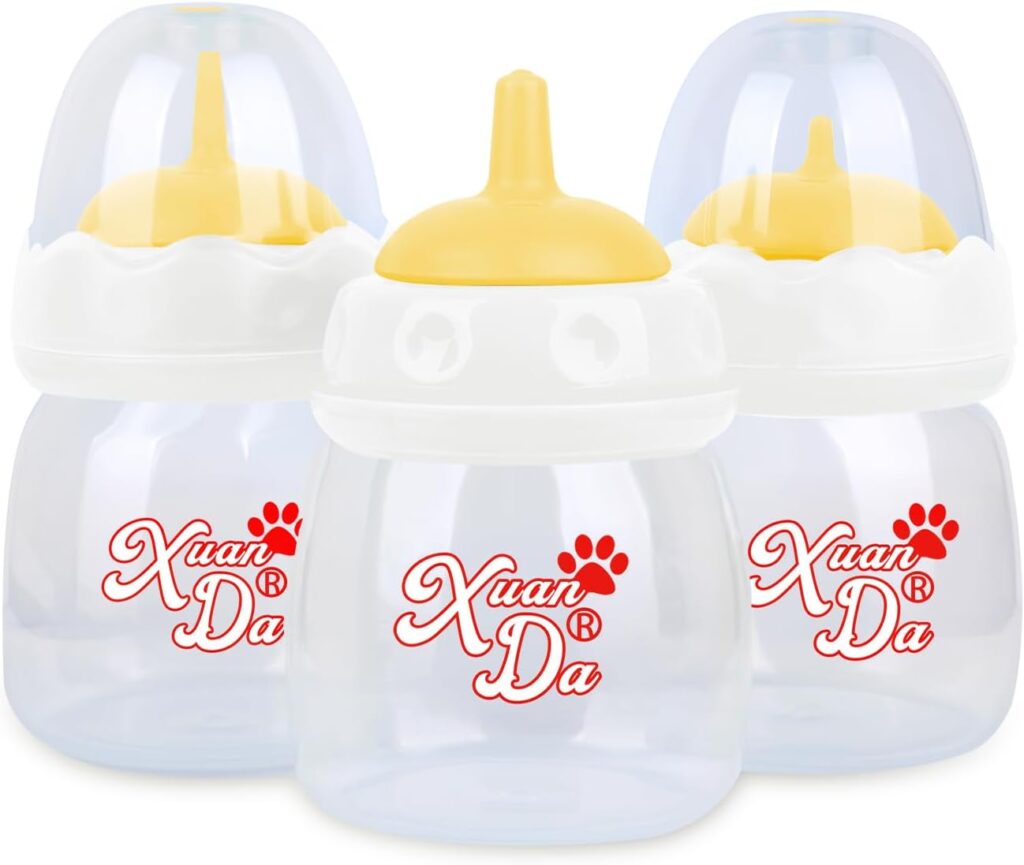 Pet Feeding Bottle,3 Pack 60ml Nursing Bottle, 3 Sizes Nipples with Ventilation Valve Resistant Tearing Perfect for Puppies, Kittens, Small Wildlife(Yellow)
