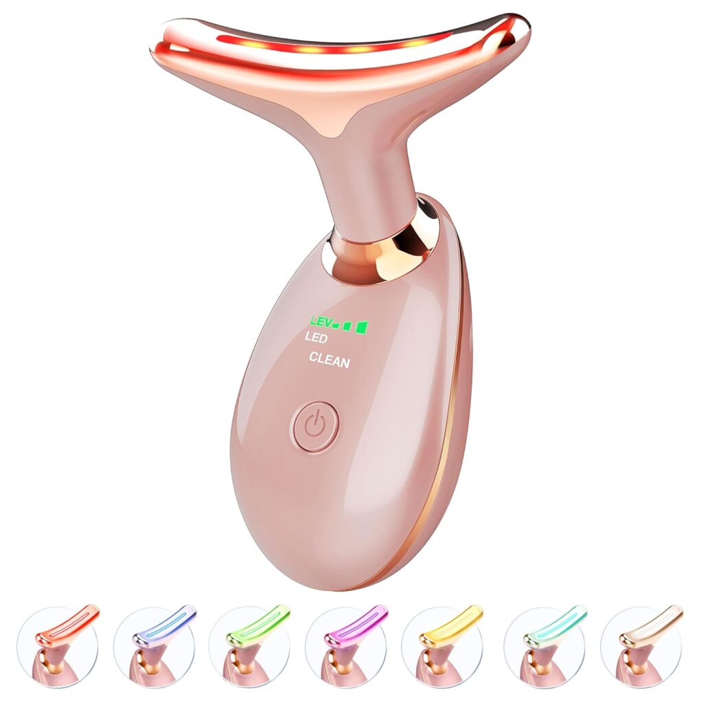 Light Based Face-Neck-Massager – 7 Color Portable Facial Massager for Skin Care, Rose Gold