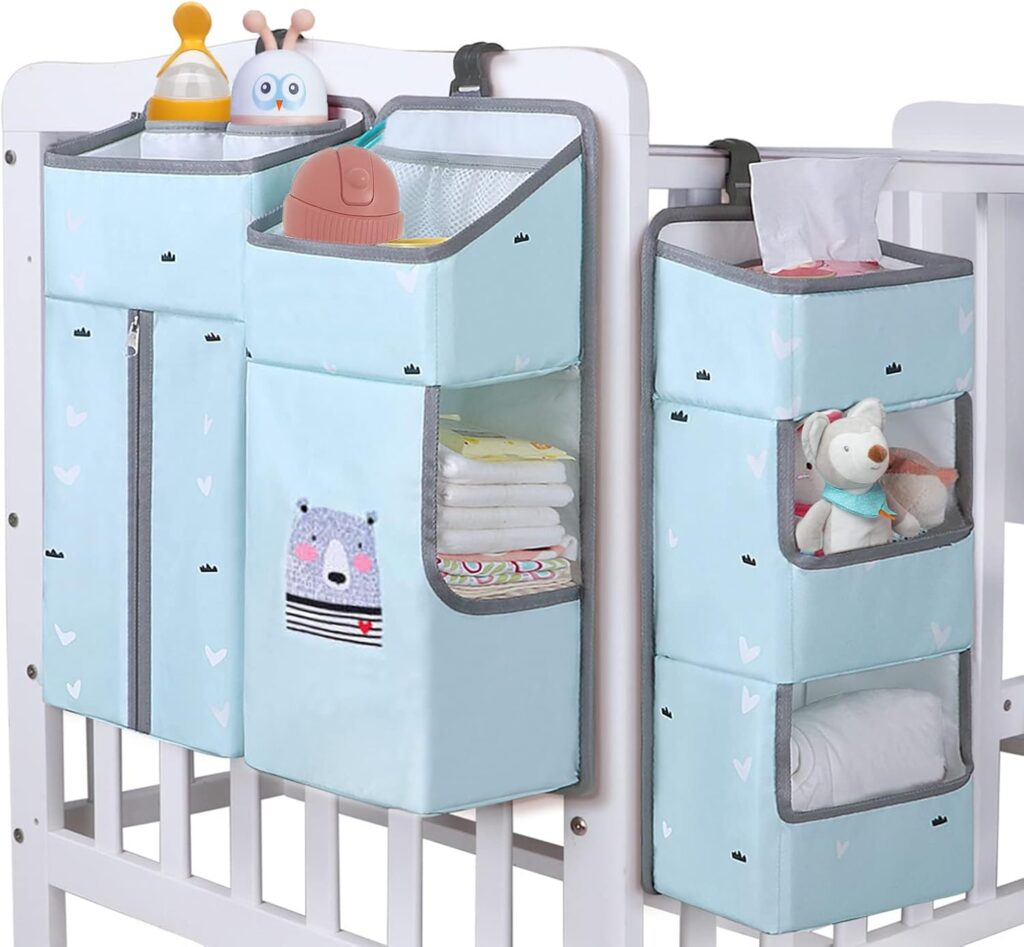 Hanging Diaper Caddy Organizer for Baby Crib – 3-in-1 Diaper Stacker for Changing Table Nursery Organization Storage Holder for Baby Essentials Attachment Portable Combining (Sky Blue)