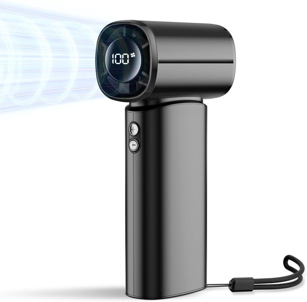 Portable Handheld Fan, 100-Speed Adjustable Mini Turbo Fan, 6000mAh Rechargeable Battery, 30000RPM Strong Airflow Personal Pocket Design with LED Display, Outdoor/Travel Essentials for Women Men