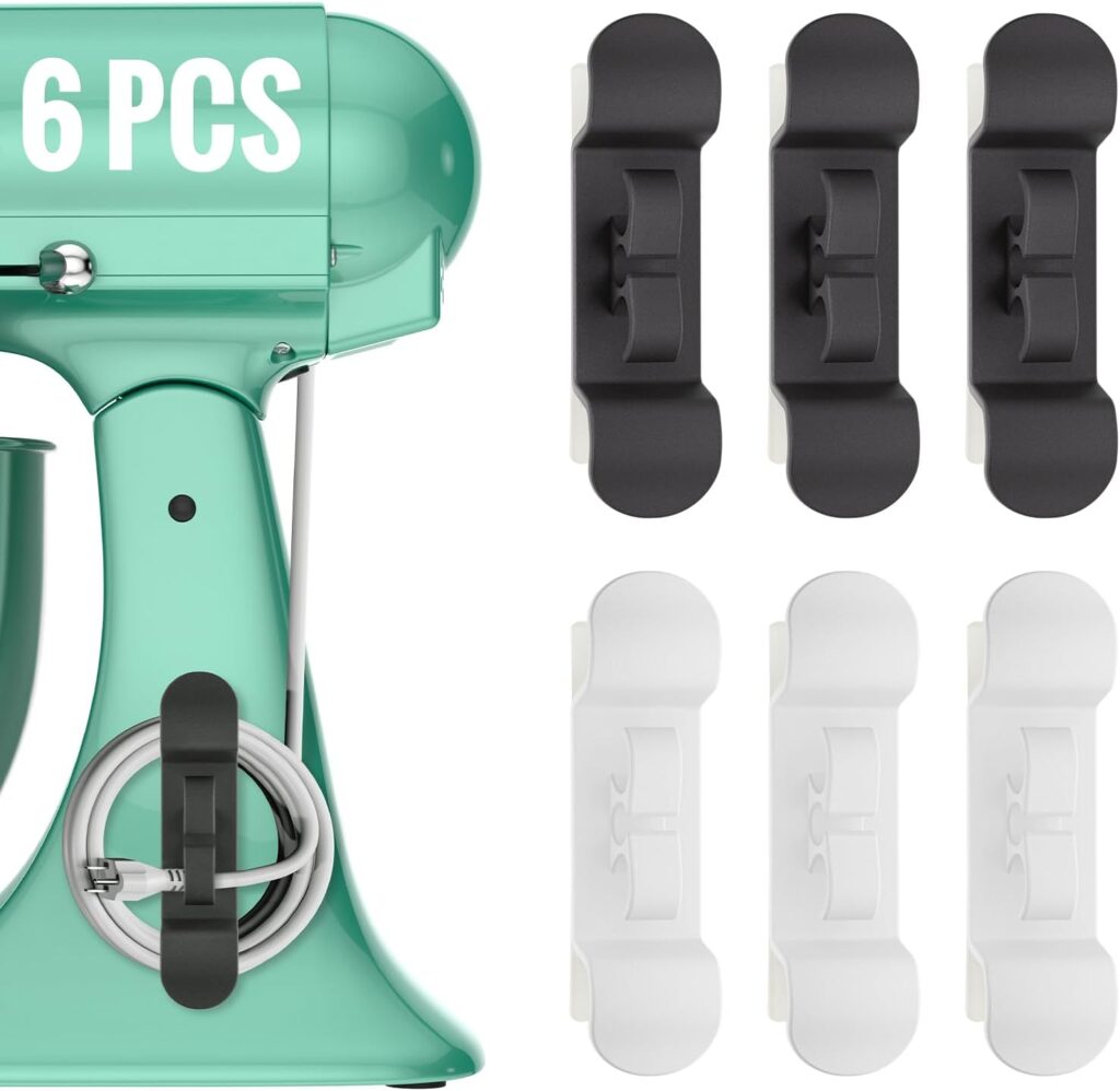 6PCS Cord Organizer for Appliances, Upgraded Kitchen Appliance Cord Wrap, Cord Holder Stick on Pressure Cooker, Coffee Maker, Air Fryer and Blender(3 Black + 3 White)