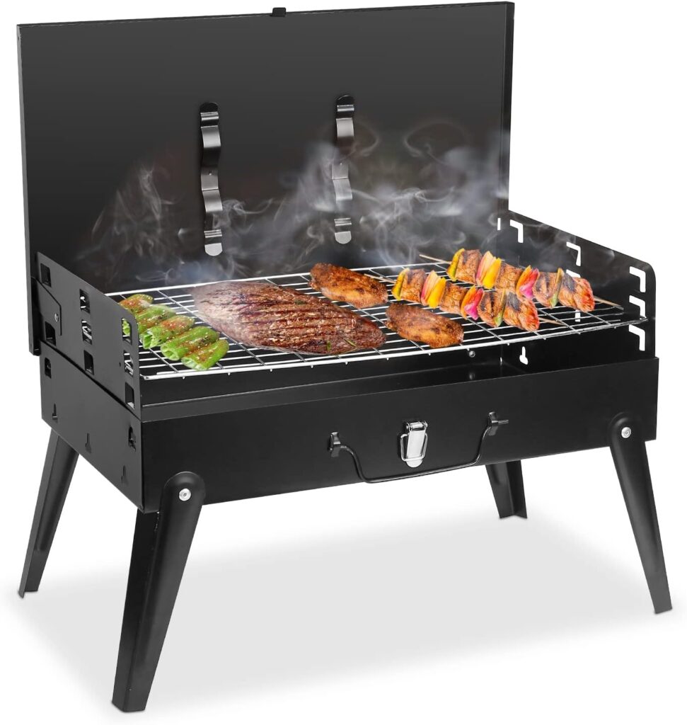 Charcoal Grill, Portable BBQ Foldable Barbecue Charcoal Grill Suitcase Grill Shelf for Outdoor Cooking Camping Picnics Garden Grilling/16.7x10x17.7inches
