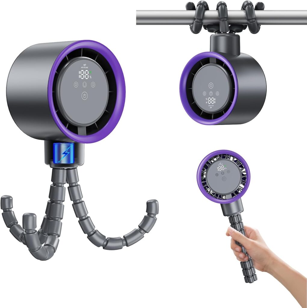 Baby Stroller Fan,4000mAh Rechargeable Battery Powered Small Portable Clip on Strollers Car Seat Cooling Fans,120° Oscillating Bladeless Mini Infant Fan for Bed Travel Beach Treadmill,Gray