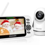 OKAIDI Video Baby Monitor with Camera and Audio, 5″ Display Baby Monitor No WiFi, 30H Battery and 1000ft Range, Remote Pan-Tilt-Zoom Baby Camera, Night Vision, 2-Way Talk, ECO, Temperature, Lullaby