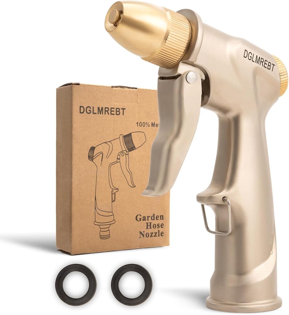 Metal Garden Hose Nozzle Spray – Heavy Duty 4 Spray Patterns 360° Rotating, Ergonomic Handle, Leak-Proof Fit for Watering, Cleaning, Car Wash(Upgrade nozzle)