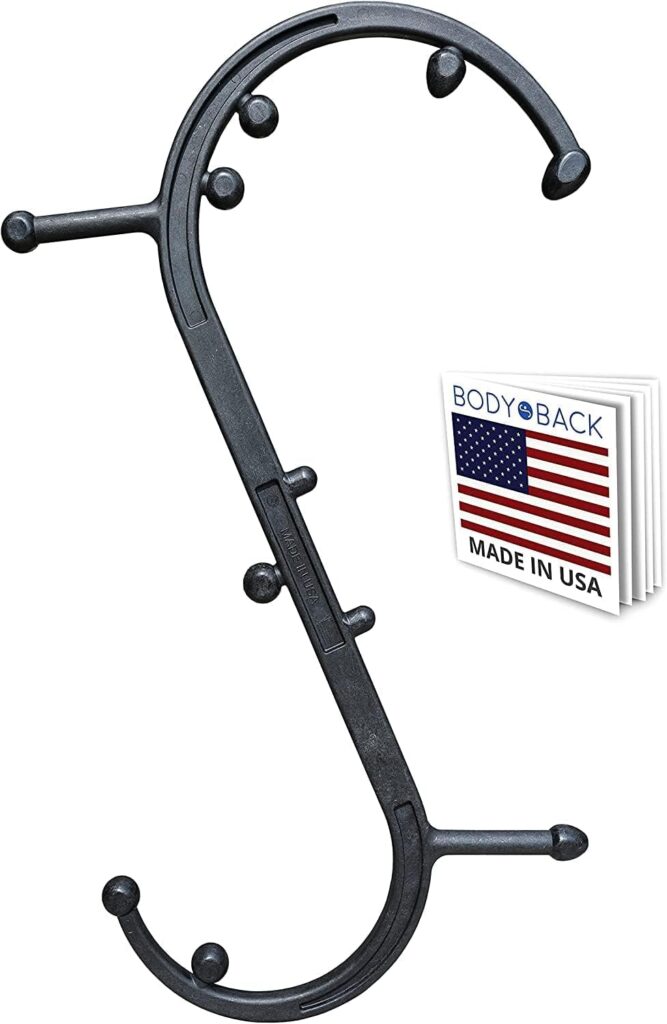 Body Back Buddy Classic USA Made Handheld Massage Cane – Full Body Trigger Point Tool for Deep Tissue Pain Relief – Dual Hooks for Back, Shoulder, Neck – (2.0 Black)