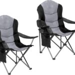 2 Pack Folding Camping Chairs for Adults – High Back Padded Outdoor Lawn Chairs with Lumbar Support & Cup Holder, 400lbs Heavy Duty Portable Camping Chairs Set (Black & Light Gray)