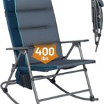 Timber Ridge Oversized Folding Rocking Camping Chair, Padded Outdoor Rocker with High Back, Portable Outdoor Chair for Patio, Garden, Lawn, Supports up to 400 lbs, Blue