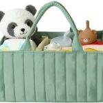 PandaEar Baby Diaper Caddy Organizer, Large Nursery Storage Basket with Handle, Portable Infant Caddy with Compartments, Newborn Essentials, Green