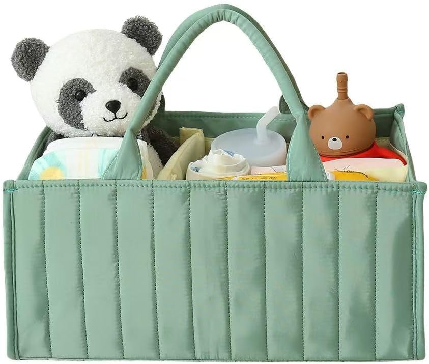 PandaEar Baby Diaper Caddy Organizer, Large Nursery Storage Basket with Handle, Portable Infant Caddy with Compartments, Newborn Essentials, Green