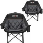 Overmont Oversized XL Camping Chair for Adults – 400lbs Support Heavy-Duty Padded Folding Chair with Side Pocket Cup Holder Cooling Bag for Outdoor Sports Garden Beach Fishing Lawn Black 2pcs