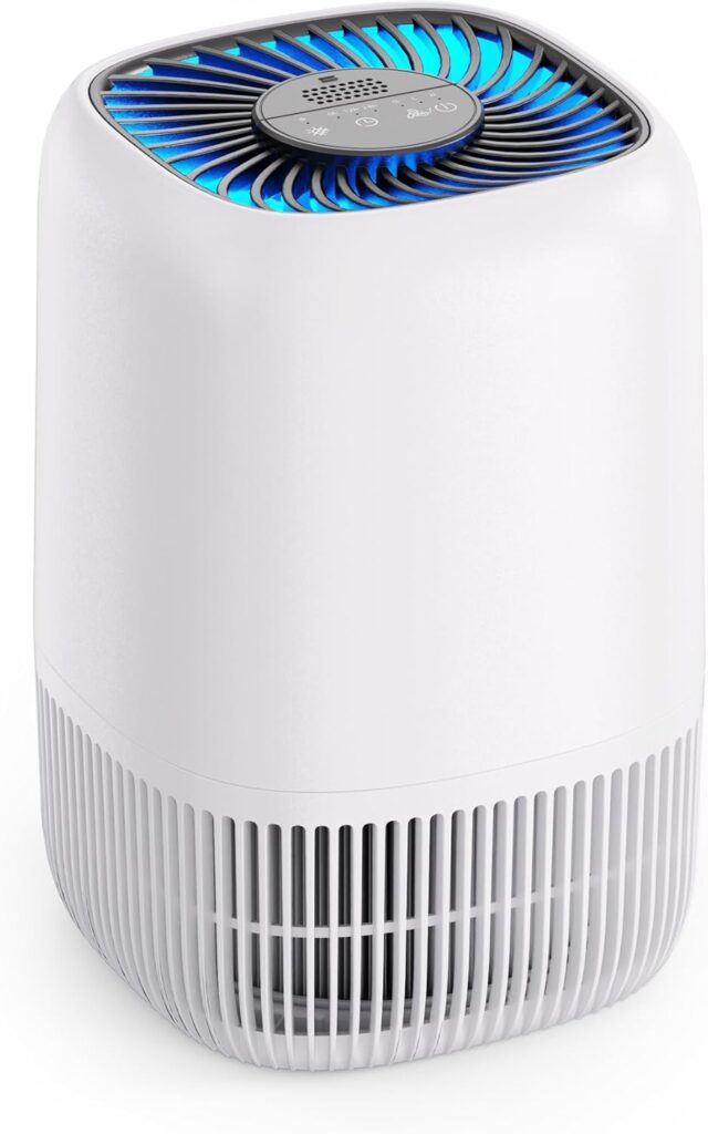 Air Purifiers for Home with H13 True HEPA Filter Up to 1076 Ft² for Pet Hair, Odors, Pollen, Smoke, Compact Air Cleaner with 3 Speeds, Timer, Aroma Quiet 360°Intake Filter, White
