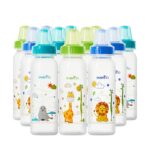Evenflo Feeding Classic Prints Polypropylene Bottles for Baby, Infant and Newborn – Blue/Green/Teal, 8 Ounce (Pack of 12)
