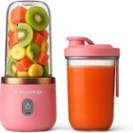 Portable Blender for Shakes and Smoothies – 6-Blade Mini Blender for Travel, Home, Gym – USB Rechargeable, BPA-Free, 10oz Personal Juicer Cup for Fruit, Ice, Protein Drinks (Pink)