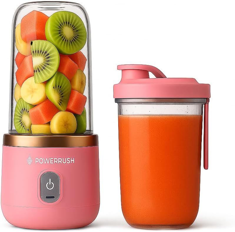 Portable Blender for Shakes and Smoothies – 6-Blade Mini Blender for Travel, Home, Gym – USB Rechargeable, BPA-Free, 10oz Personal Juicer Cup for Fruit, Ice, Protein Drinks (Pink)