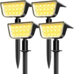 Solar Spot Lights Outdoor, Ultra Bright Solar Garden Lights Warm White, IP68 Waterproof Landscape Spotlights, 800LM 2700K for Yard Garden Wall Driveway, 4 Pack