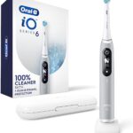 Oral-B iO Series 6 Rechargeable Electric Toothbrush with Visible Pressure Sensor to Protect Gums, 2 Minute Timer, 5 Cleaning Settings, 1 Replacement Toothbrush Head, and Travel Case, Grey Opal