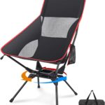Swivel Camping Chair, High Back Folding Chair with Head Support, Side Cup Pocket, Stable Portable Outdoor Chair for Camp, Travel, Beach, Party, Fishing, Hiking, Backpacking, Black Red
