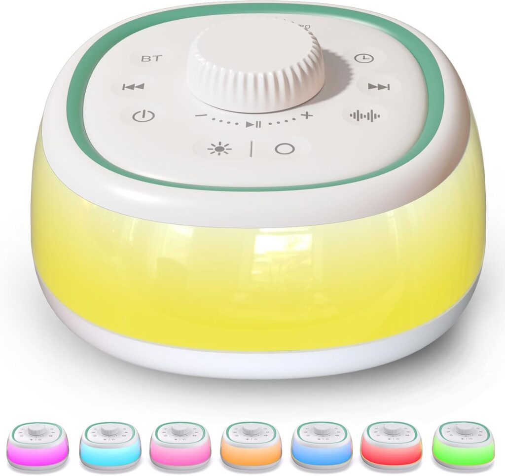 DONOW White Noise Sound Machine with Light Bluetooth, 30 Soothing Sounds, Knob Volume Control, 8 Colors Night Light with Memory Function Sleep Timer, White Noise Machine for Sleeping Adults Baby