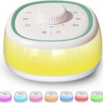 DONOW White Noise Sound Machine with Light Bluetooth, 30 Soothing Sounds, Knob Volume Control, 8 Colors Night Light with Memory Function Sleep Timer, White Noise Machine for Sleeping Adults Baby