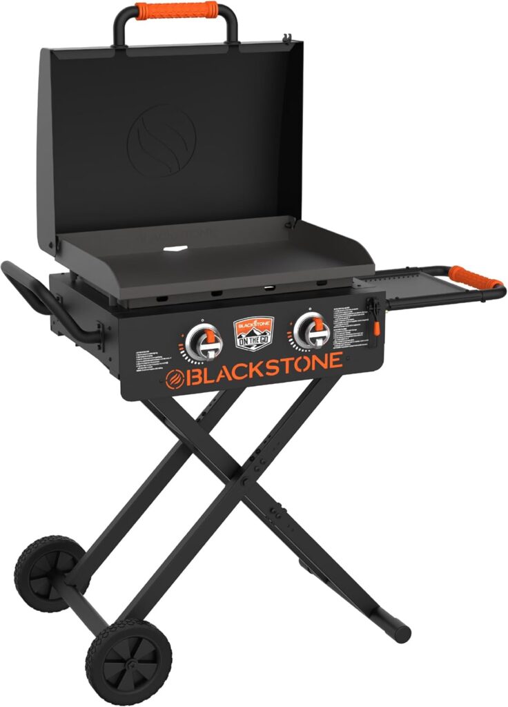 Blackstone 2350 On-the-Go 22” Omnivore Flex-Fold Griddle with Locking Hood, Powder Coated Steel, Black