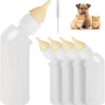 Pack of 5 Reusable Pet Nursing Bottles with Short Silicone Nipples – Curved Feeding Bottles for Newborn Kittens, Puppies, Rabbits, Cats, Dogs – Ideal Bottle Kit for Small Animal Feeding