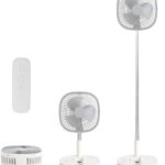 Portable Pedestal Fan – Foldaway Standing Fan Foldable Desk Fan, Use 7200Mah Rechargeable Battery, Remote Control Telescopic 4 Speed Quiet Timer Fan for Home Kitchen Outdoor Camping (Gray)