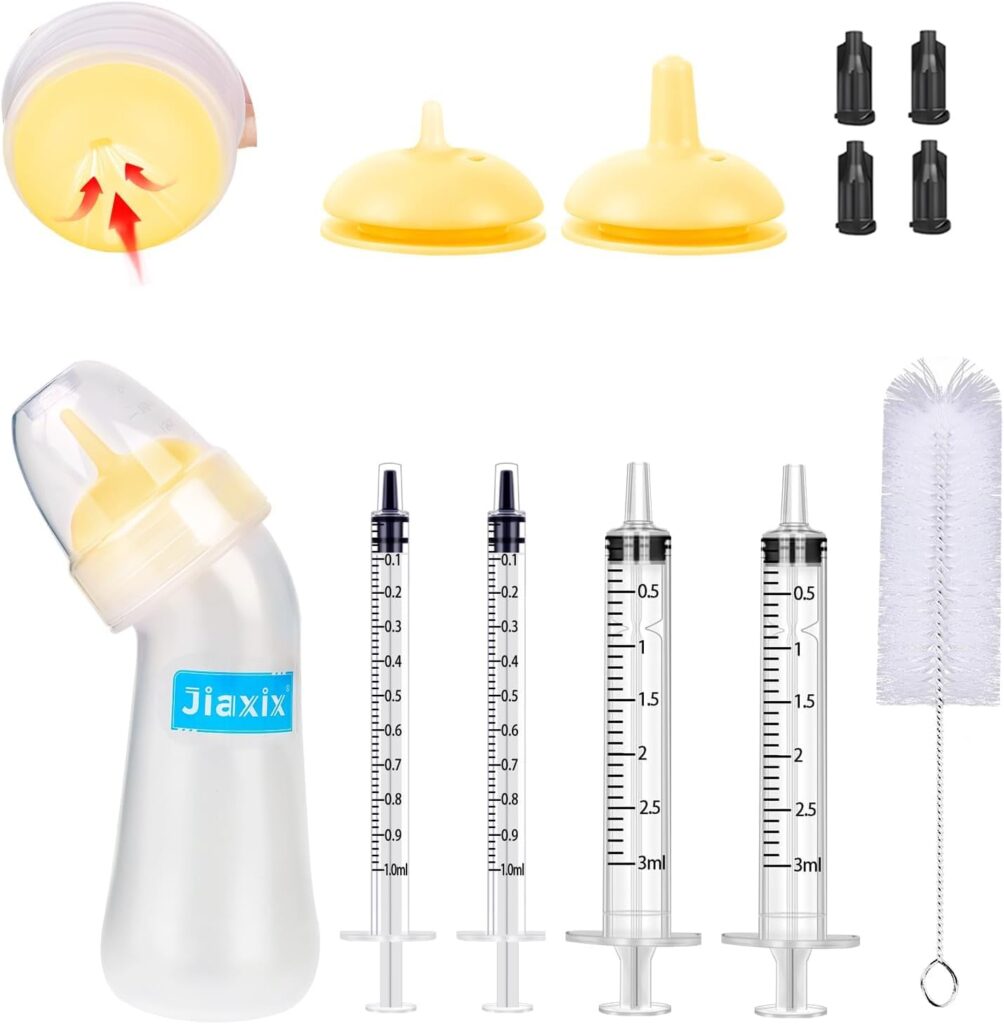 Pet Nursing Bottle Kit for Newborn Animals,Kitten Bottle Feeding Kit Silicone Anti-Choking Nipple and Kitten Syringe for Kittens Puppys Rabbits Squirrel (Yellow)