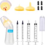 Pet Nursing Bottle Kit for Newborn Animals,Kitten Bottle Feeding Kit Silicone Anti-Choking Nipple and Kitten Syringe for Kittens Puppys Rabbits Squirrel (Yellow)