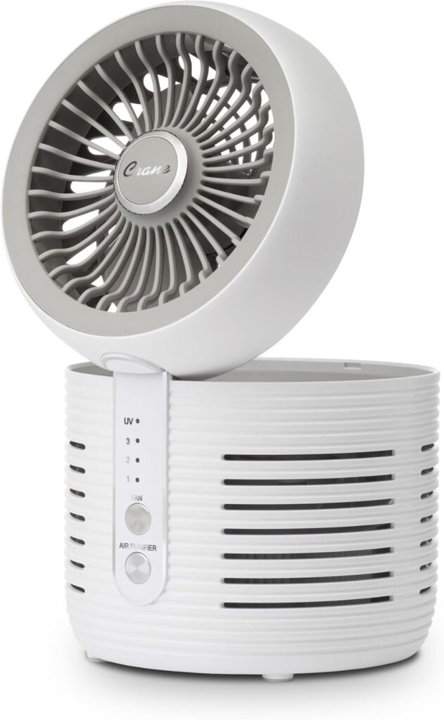 Crane 2-in-1 Air Purifier and Desk Fan Combo – Ideal for Office, Night Stand, Dorm, or Small Bedroom – HEPA Filter