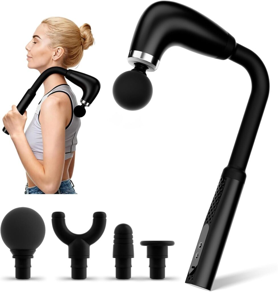 Massage Gun with Upgraded Extension Handle, Back Massage Gun Deep Tissue, Back Massager for Pain Relief for Muscles Neck Shoulders Waist Arm Legs Foot, 4 Replaceable Heads & 9 Speed Levels（Black）