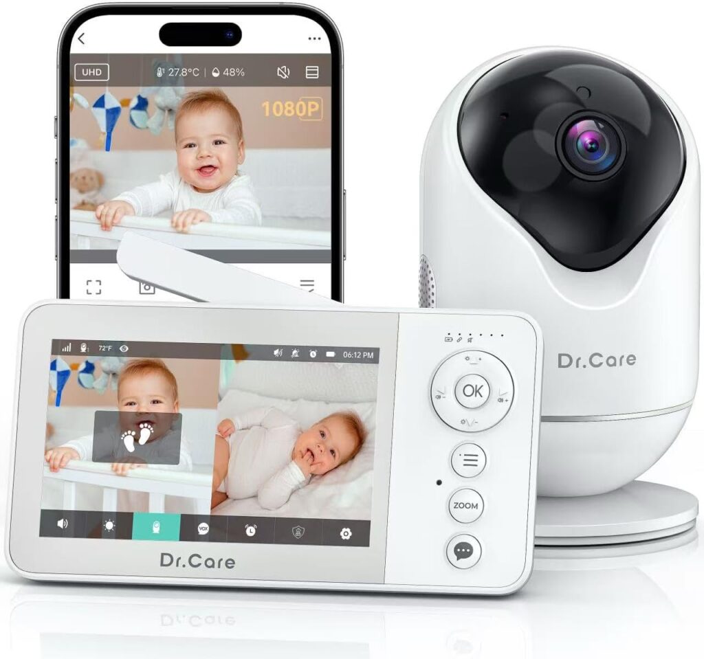 Dr.Care VistaView Lite RB Smart WiFi Baby Monitor – 4” 720P Split Screen & 1080P Camera App Control, Motion Alerts, 2500mAh Removable Battery, HD Night Vision, 2-Way Talk, Multi-User, Triple Security