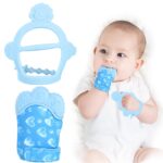 Vicloon Silicone Teething Mitt, 2Pcs Baby Teething Mitten with Adjustable Strap, Crinkle Sound and Textured, Self Soothing Baby Chew Toys for 0-6month Infants