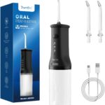 7AM2M Portable Water Flosser Cordless, Water Flosser with 3 Modes and 2 Jet Tips, USB C Rechargeable, IPX7 Waterproof, Dental Water Flosser for Travel and Home Use (Black)