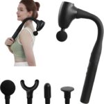 Massage Gun with Extended Handle, Upgraded U-Shaped Back Massager, Reaches Hard-to-Access Muscles, 4 Massage Heads & 4 Speed Levels, Body Massager for Back, Neck, Shoulder, Leg, Black