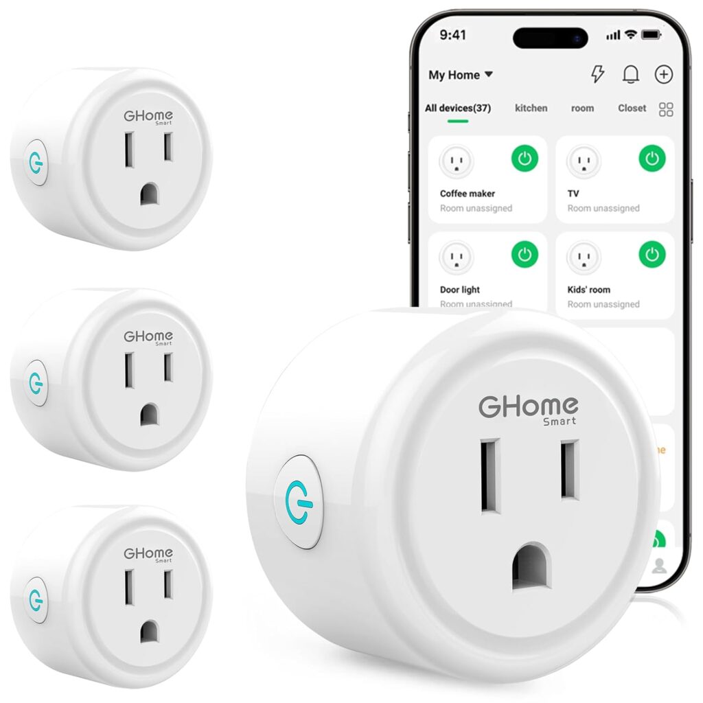 GHome Smart Plug, WiFi Smart Plugs Work with Alexa and Google Home, Smart Outlet Timer with APP Remote Control, 2.4GHz Wi-Fi Only, No Hub Required, ETL FCC Listed