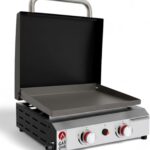 GasOne 2 Burner Flat Top Gas Grill with Lid – Auto Ignition Propane – Premium Stainless Steel Body Tabletop with Pre Season Griddle – Oil Drip Tray – for RV, Camping