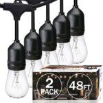 SUNTHIN 2 Pack 48FT Outdoor String Lights,Hanging Incandescent String Lights Commercial Grade Waterproof Patio Light Outside with Dimmable Connectable Edison Glass Bulbs for Bistro,Party,Holiday Decor