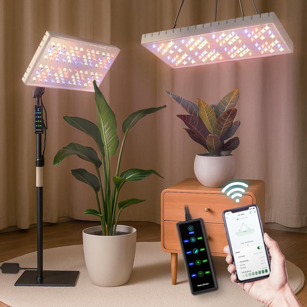 Grow Lights for Indoor Plants, [Smart APP & Expansive 2×2 Ft Coverage] Genuine 48Watt LED Full Spectrum Standing/Hanging Growing Plant Lamps, 8-Level Brightness, 270°Folding, 360°Rotation