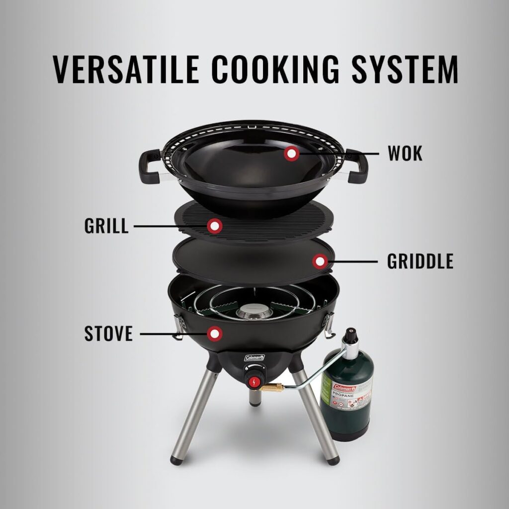 Coleman 4-in-1 Portable Propane Grill with 4 Cooking Attachments, Grill/Stove/Griddle/Wok with 7000 BTUs of Power for Grilling, Tailgating, Camping, BBQ, & More
