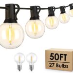 Mlambert 50Ft LED Outdoor String Lights G40 Globe Dimmable Patio Light, Waterproof Hanging String Light with 27 Warm White Shatterproof Bulbs(2 Spare)