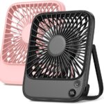 TOPK 2 Pack 5000mAh Portable Desk Fan, Ultra-thin Strong Wind Digital Display 4 Speeds Adjustable Small Quiet Battery Powered Personal Travel Fan for Bedroom, Office, Cruise, Library, Outdoor